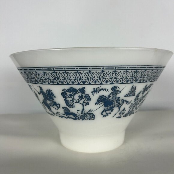 Hazel Atlas Arabian Nights Blue White Milk Glass Bowl 10” - Picture 1 of 10